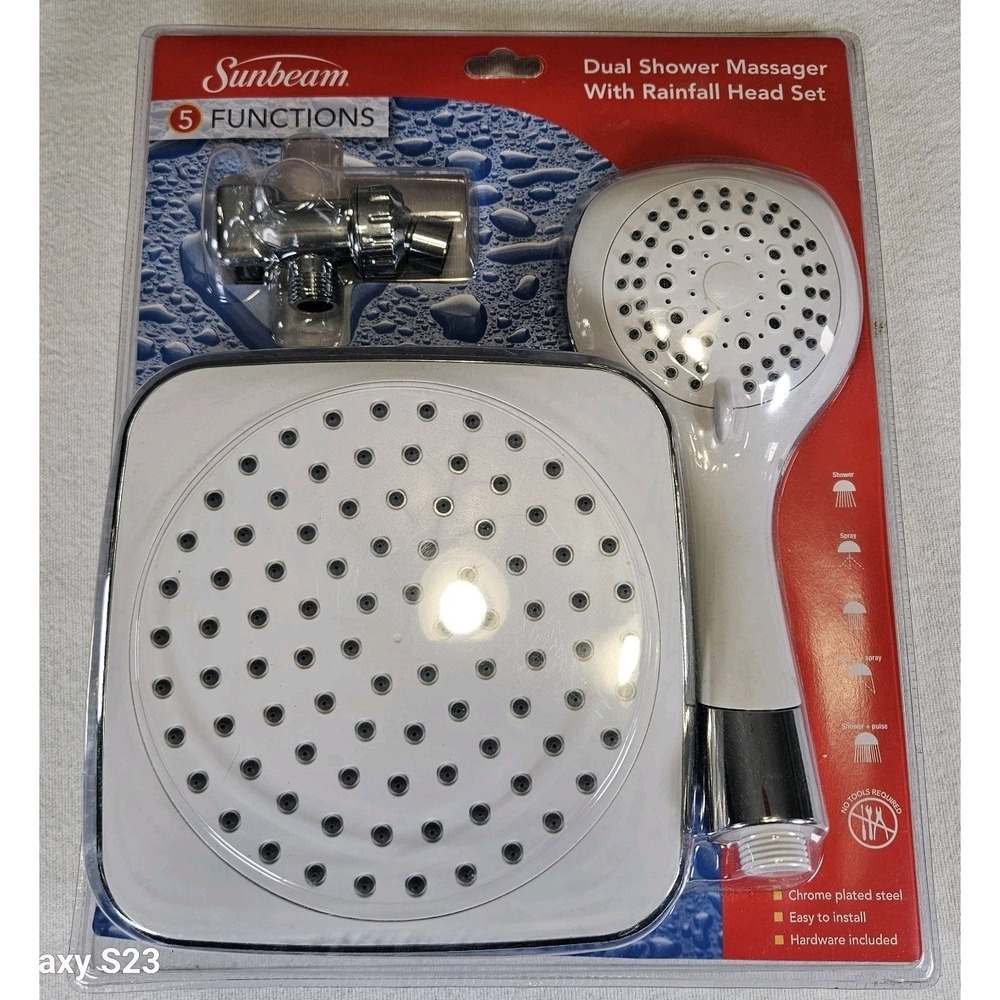 Sunbeam 5 Function Dual‎ Shower Massager with Rainfall Head Set Sealed